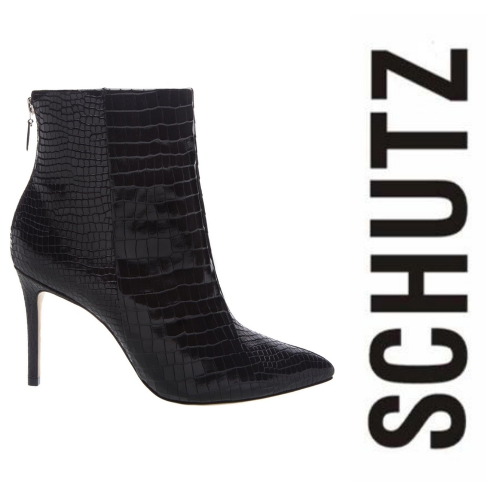 Schutz Michela Crocodile Embossed Leather Booties